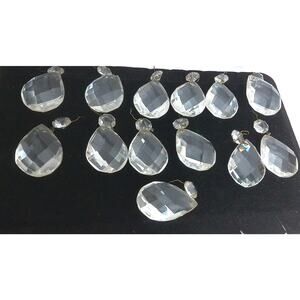 Vintage Cut Crystal Glass Chandelier Teardrop Prism With Top Bead Set of 13